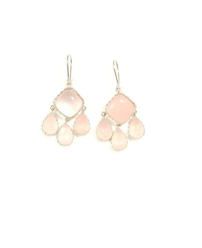 Bling Accessories Statement Rose Quartz Semi Precious Stone Earrings | Swadesiicart