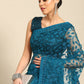 Blue Woven Design Net Saree with Blouse Piece - Kalamkari