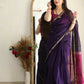 DEIANA'S Beautiful Designer Golden zari Soft Cotton Saree - Purple - Swadesiicart