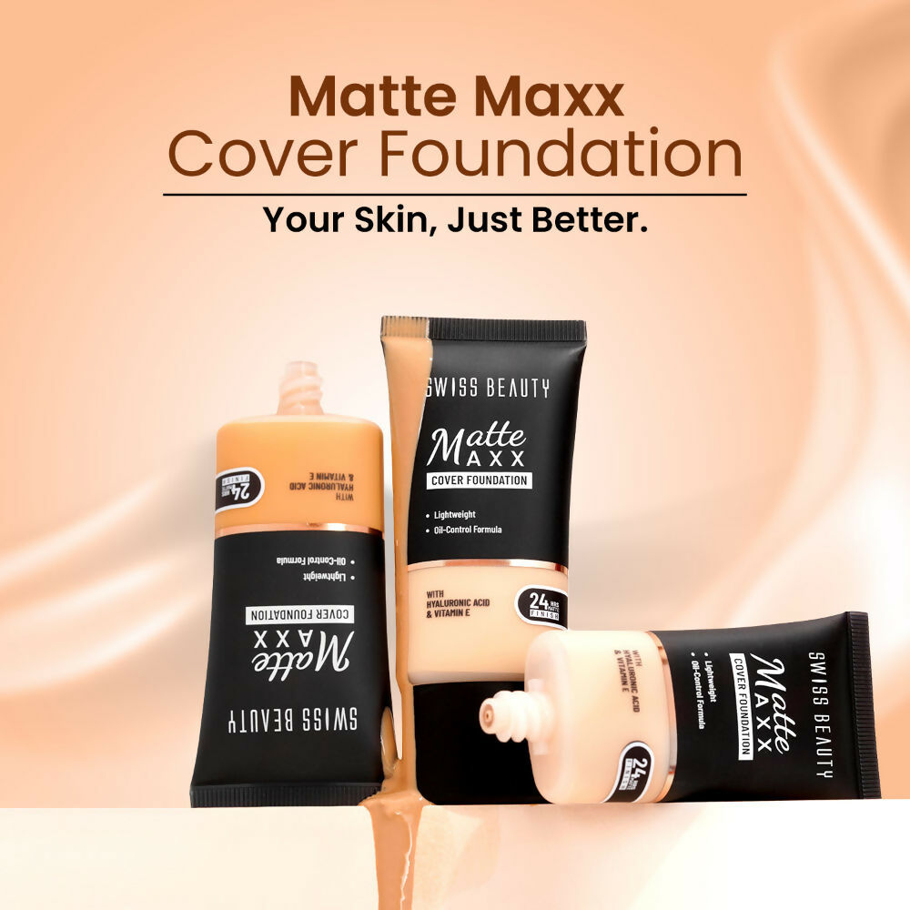 Swiss Beauty Matte Maxx Cover Foundation with Hyaluronic Acid & Vitamin E - 1 Fair Warm | Swadesiicart