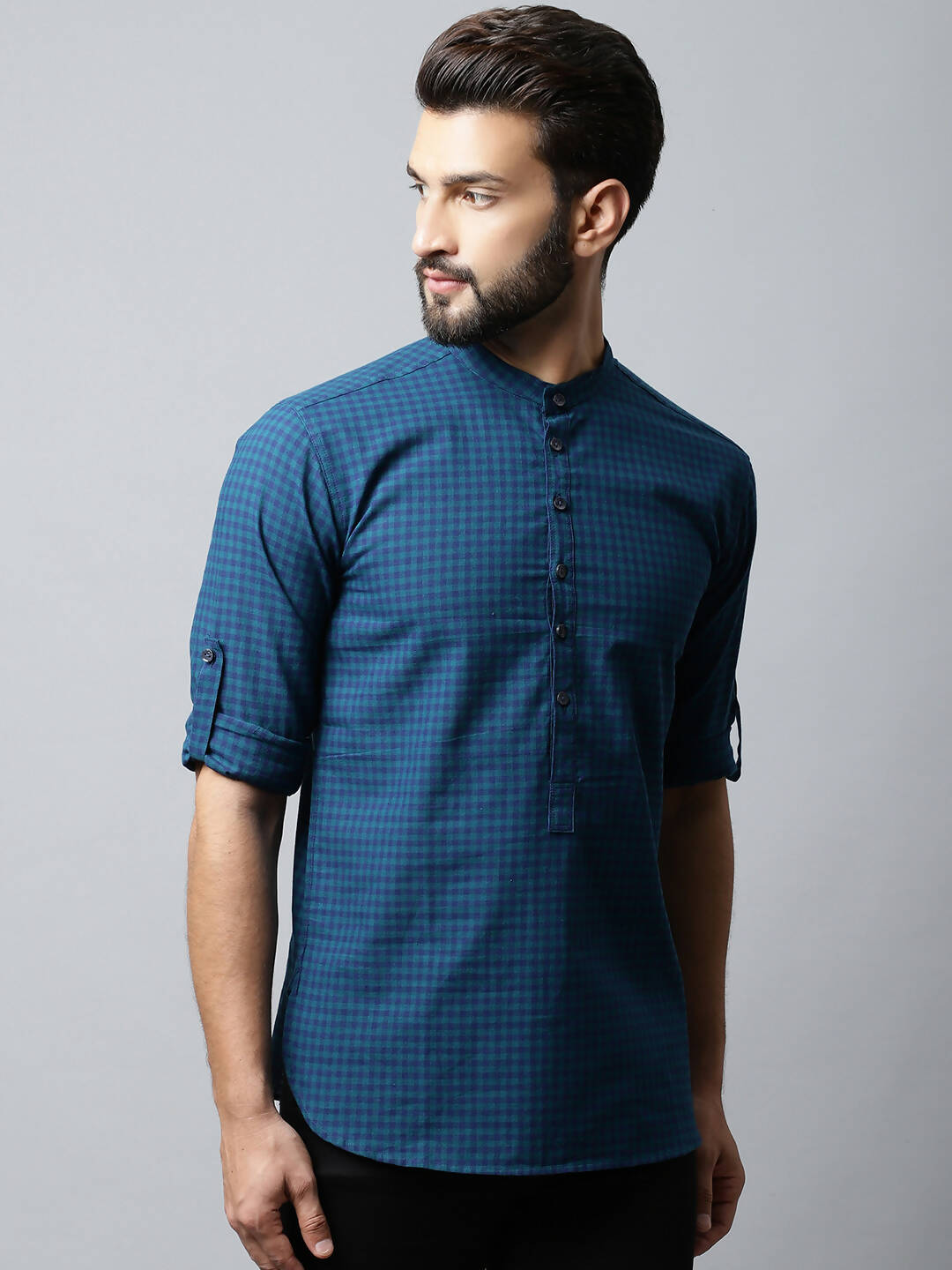 Even Apparels Navy blue Color Pure Cotton Men's Kurta With Side Placket (CHK1056) | Swadesiicart