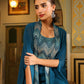 Janasya Teal Blue Georgette Embroidered Top Bottom Cape | Swadesiicart
