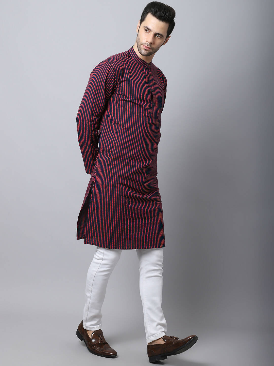 Even Apparels Black Pure Cotton Men's Kurta With Band Collar (STR1173) | Swadesiicart