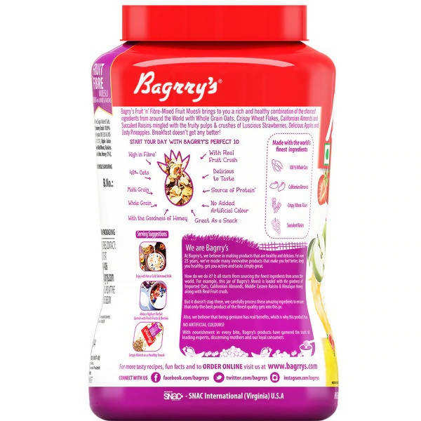 Bagrry's Fruit 'n Fibre Muesli with Mixed Fruit - Swadesiicart