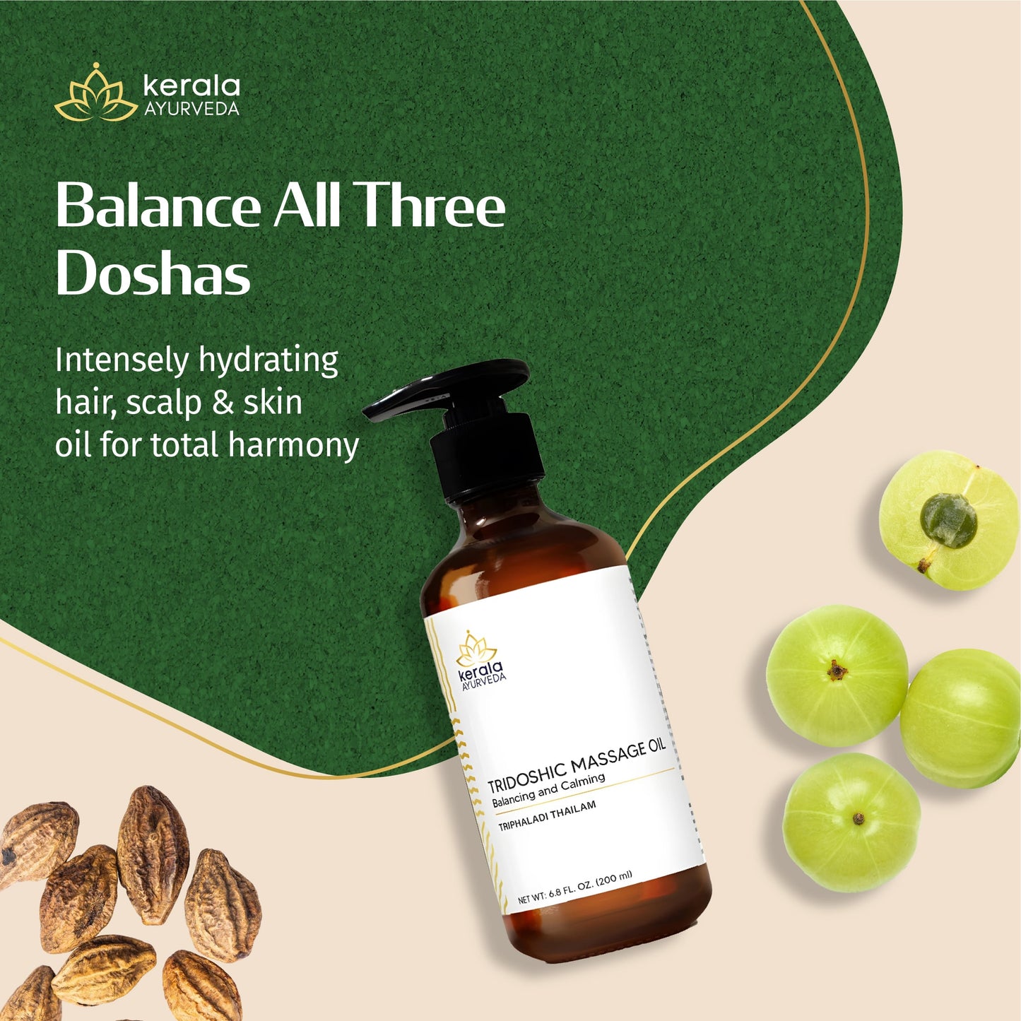 Tridoshic Massage Oil -Thriphaladi Thailam 6.8 fl oz (200 ml)