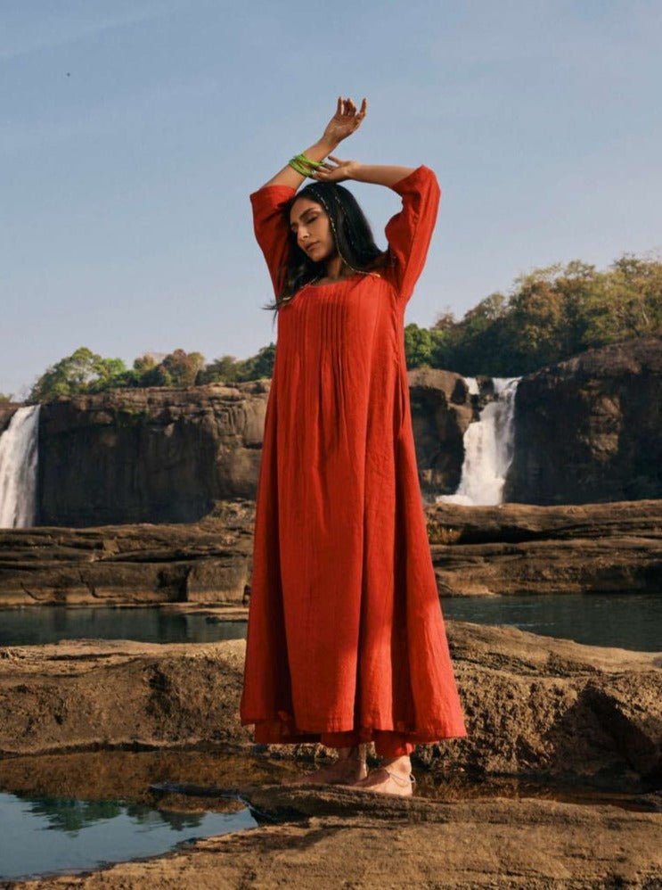 trueBrowns Carrot Cotton Dobby Kurta Pant Set | Swadesiicart
