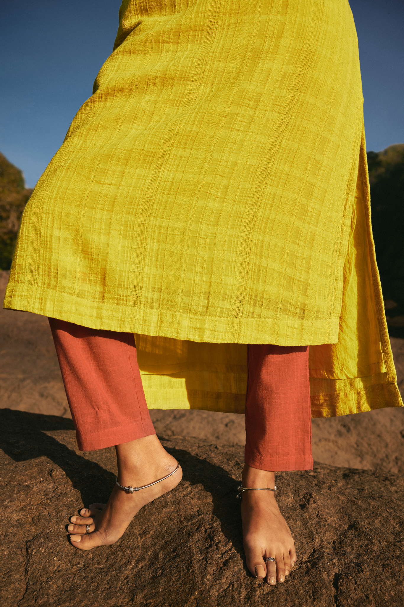 trueBrowns Lime Cotton Dobby Kurta Pant Set | Swadesiicart