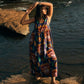 trueBrowns Purple Cotton Ikat Flared Dress | Swadesiicart