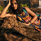 trueBrowns Purple Cotton Ikat Flared Dress | Swadesiicart
