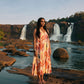 trueBrowns Pink Cotton Ikat Sleeveless Dress | Swadesiicart