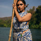 trueBrowns Blue White Muslin Ikat Ready to Wear Saree | Swadesiicart
