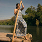trueBrowns Blue White Muslin Ikat Ready to Wear Saree | Swadesiicart