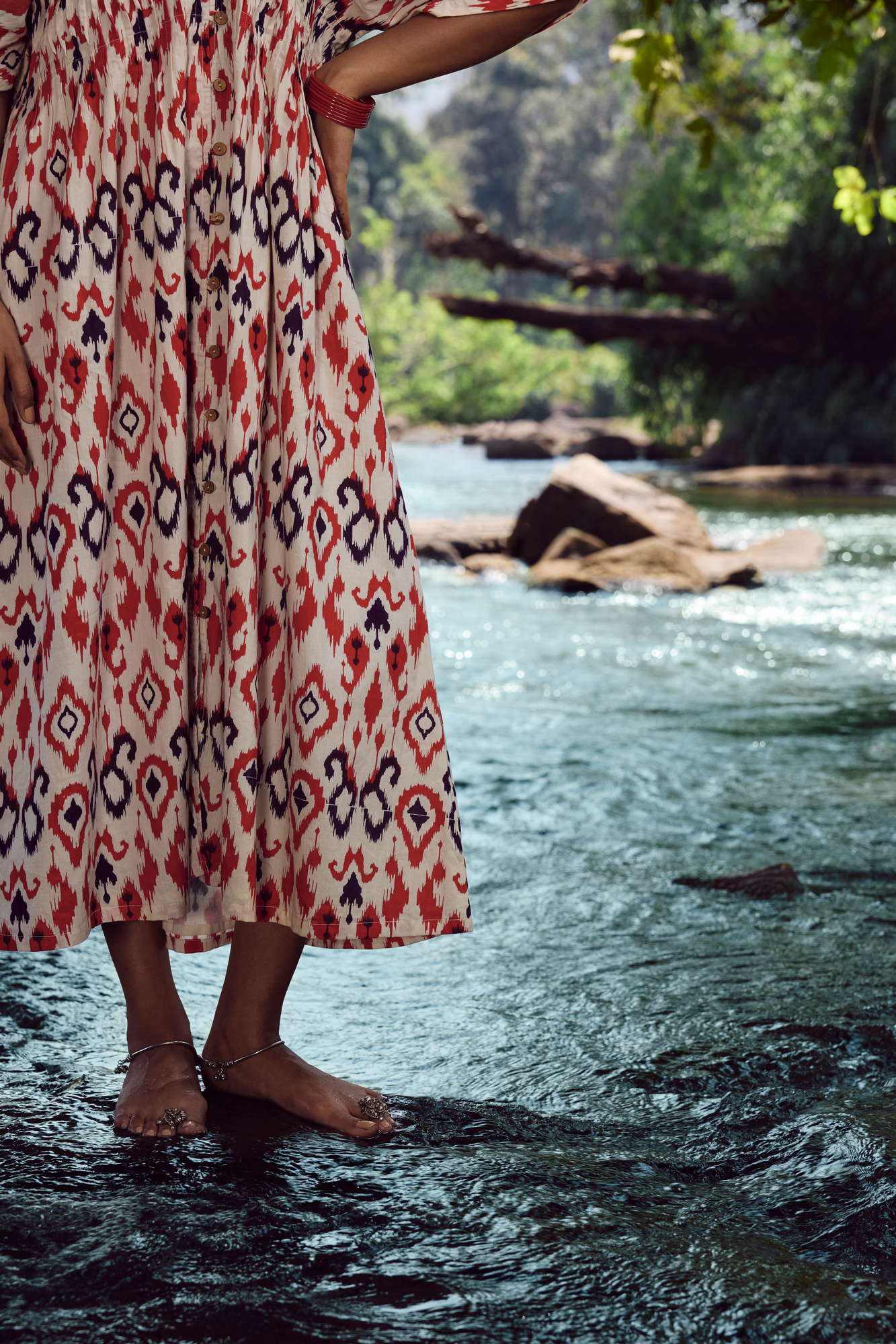 trueBrowns Carrot Cotton Ikat Dress | Swadesiicart