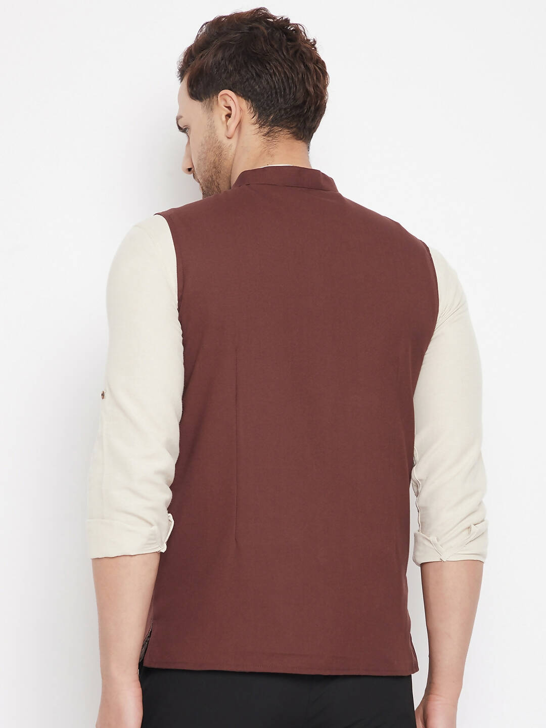 Even Apparels Maroon Merino Men Woven Nehru Jacket | Swadesiicart