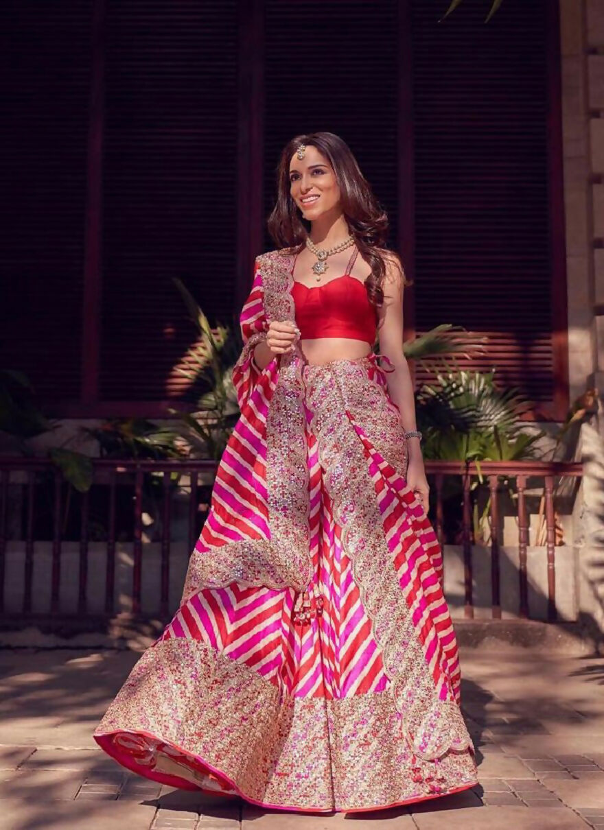 Jyoti Fashion Red & Pink Digital Print with Sequin Codding Embroidered Georgette Lehenga Choli with Dupatta | Swadesiicart