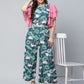 Ahalyaa Women's Dark Green Crepe Printed Jumpsuit | Swadesiicart