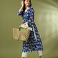 Myshka Women's Blue Printed Georgette A-Line Nyra-cut Kurta - Swadesiicart