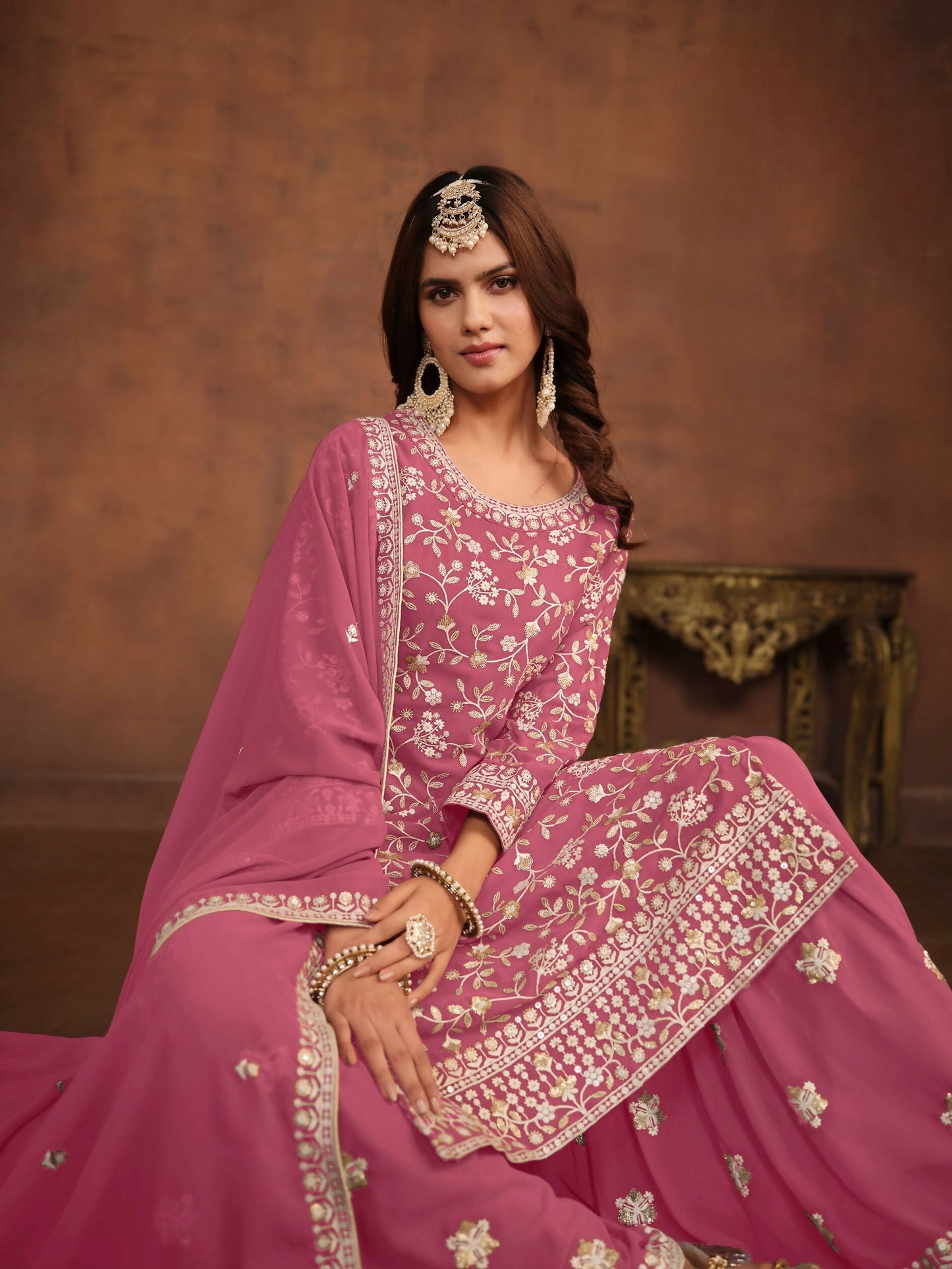 Anaita Pink Embroidered Faux Georgette Salwar Suit