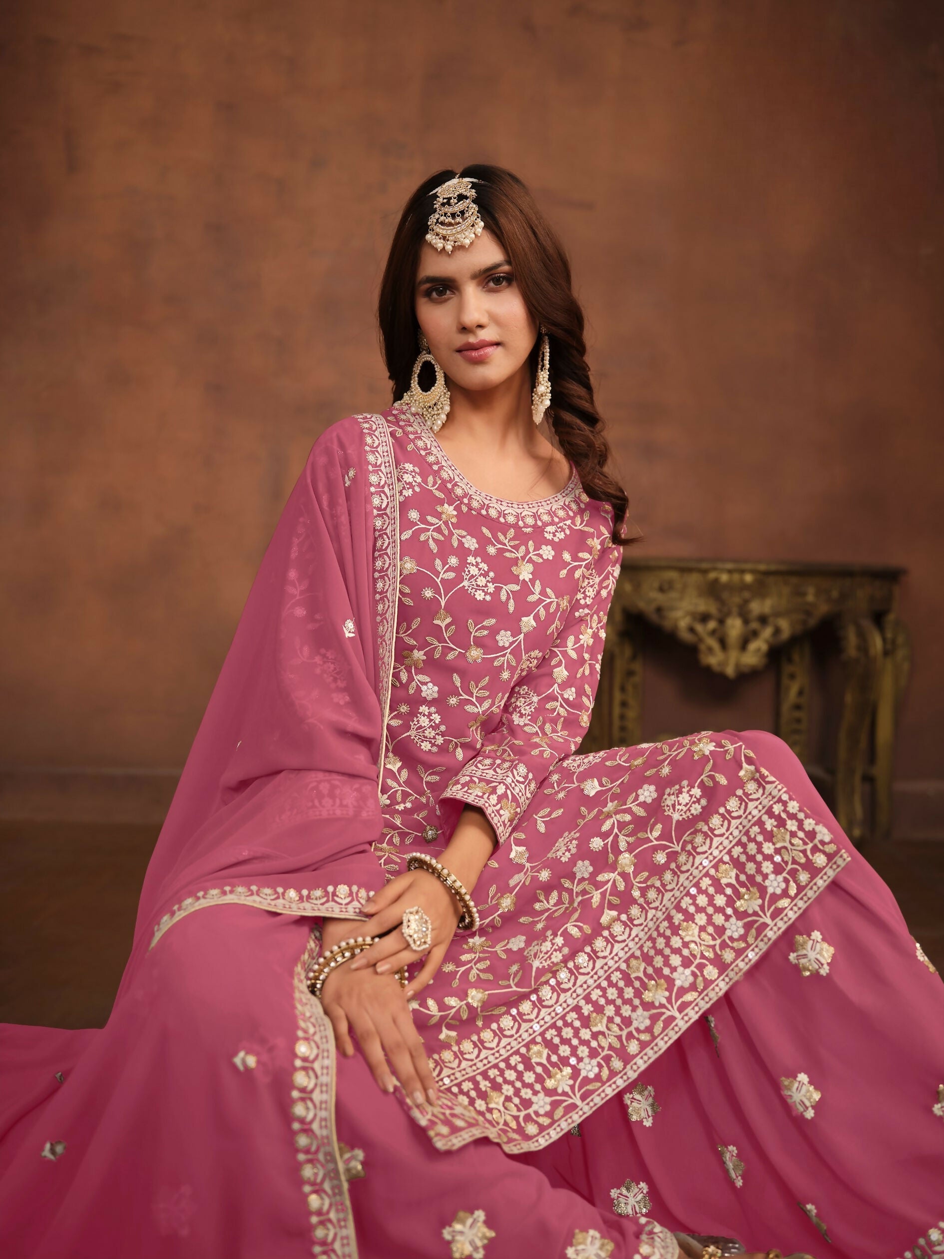 Anaita Pink Embroidered Faux Georgette Salwar Suit
