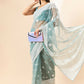 Blue Organza Geometric Embroidered Saree with Unstitched Blouse Piece - Roozal