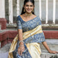 Vishnu Weaves Women's Blue Handloom Raw Silk Woven Saree with Blouse - Swadesiicart