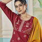 Jyoti Fashion Women's Maroon Pure Viscose Weaving Stripe with Embroidery Kurta Set | Swadesiicart