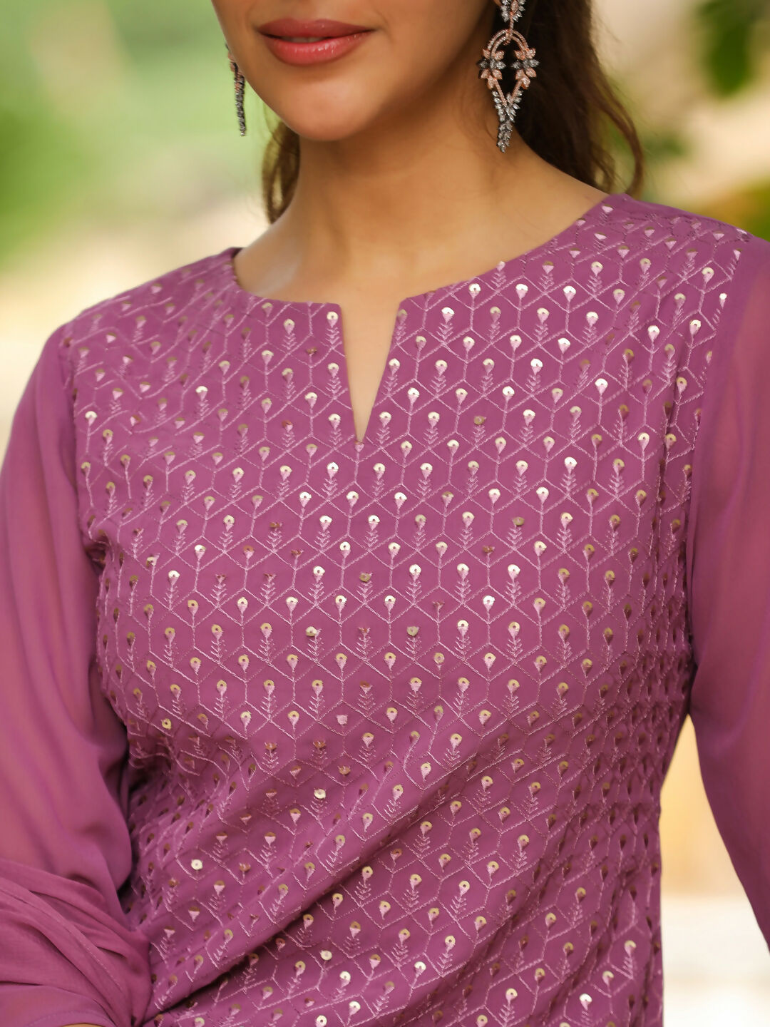 Janasya Lavender Georgette Embroidered Kurta,Bottom & Dupatta | Swadesiicart