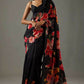 Black Bright Moss Designer Digital Printed Party Wear Saree - Be Verly