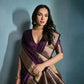 Vishnu Weaves Women's Wine Raw Silk Zari Woven Saree with Blouse - Swadesiicart