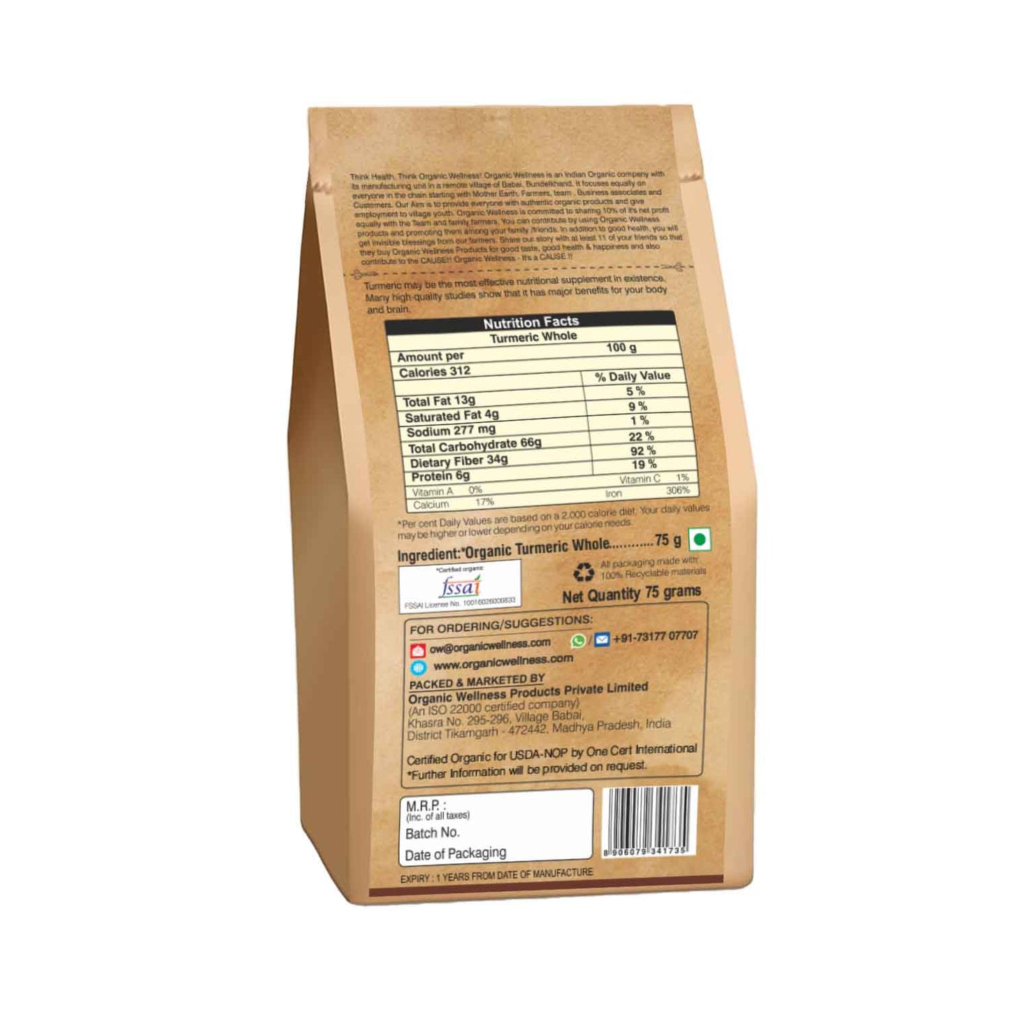 Organic Wellness Turmeric Whole - Swadesiicart