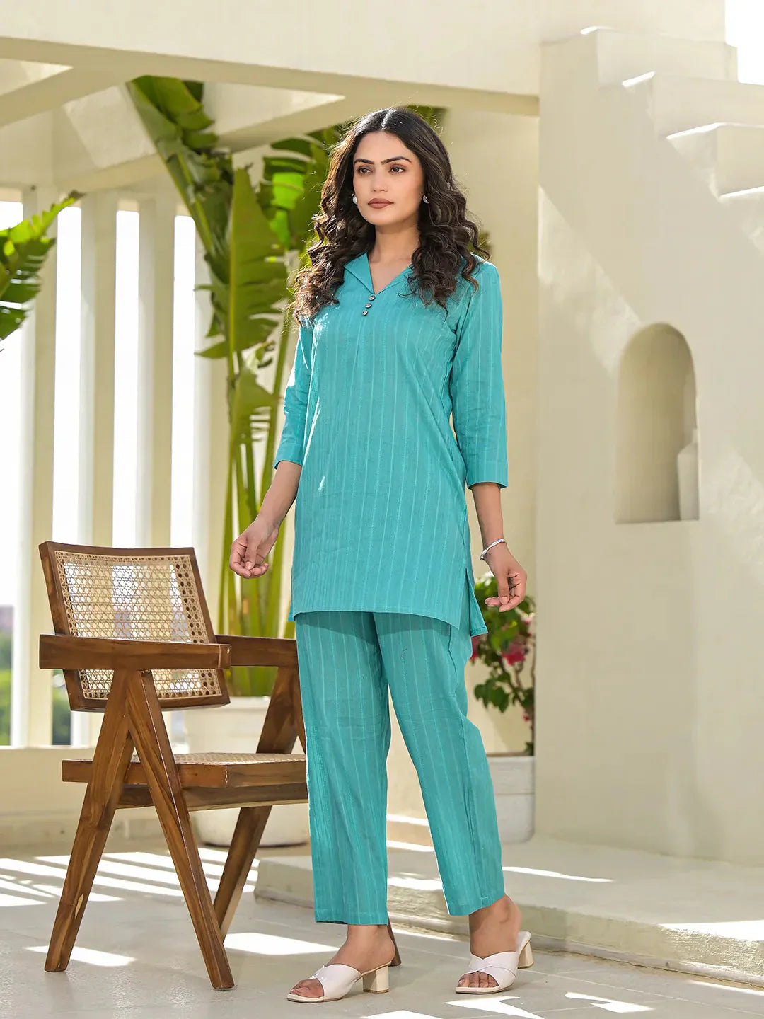 Yufta Turquoise Blue Co-Ord Set - Swadesiicart