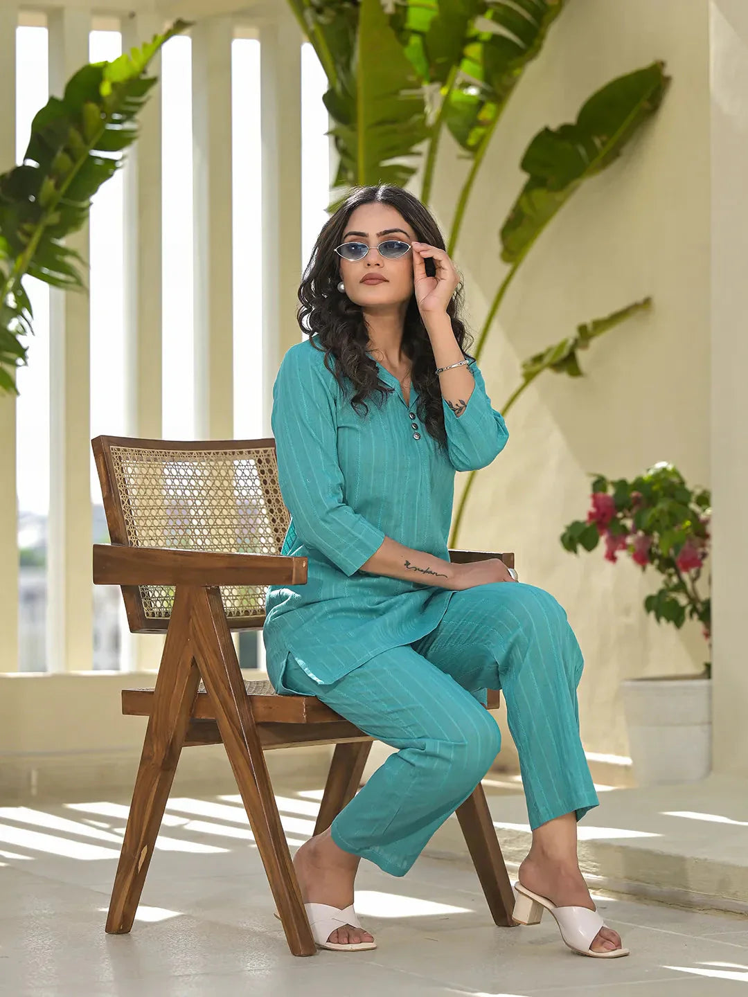 Yufta Turquoise Blue Co-Ord Set - Swadesiicart