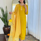 The52 Yellow Women's Beautiful Embroidered Rayon Fabric with Straight Kurta, Pant and Dupatta Set - Swadesiicart