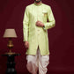 Raivat Ethnic Banarasi Jacquard Embroidery Semi Indo Western Sherwani In Pista Green Colour | Swadesiicart