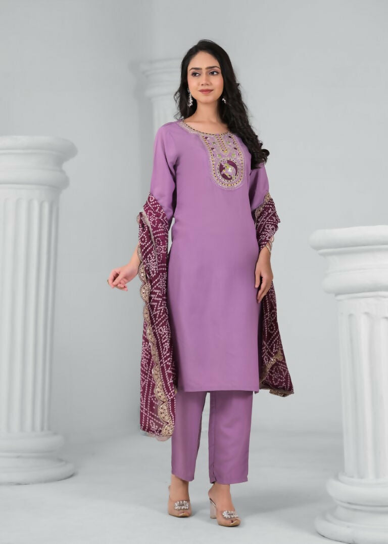 Ethnic Festive Wear Rayon Wine Stitched Suit With Dupatta - Tanisha | Swadesiicart