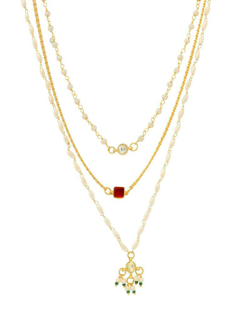 White and gold, Red Stone Kundan Necklace - Ruby Raang | Swadesiicart