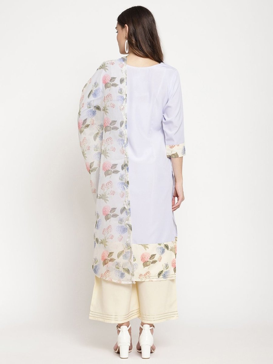 Ahalyaa Women's Powder Blue Crepe Kurta Palazzo Set With Dupatta | Swadesiicart