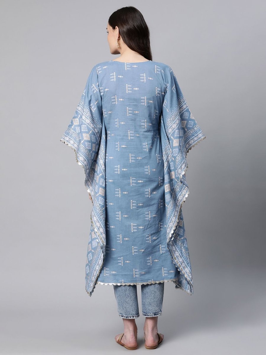 Ahalyaa Beige Pure Cotton Floral Printed Kaftan Kurta | Swadesiicart