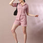 Myshka Women's Pink Solid Shirt Collar Party Shirt With Shorts Co-ord set - Swadesiicart