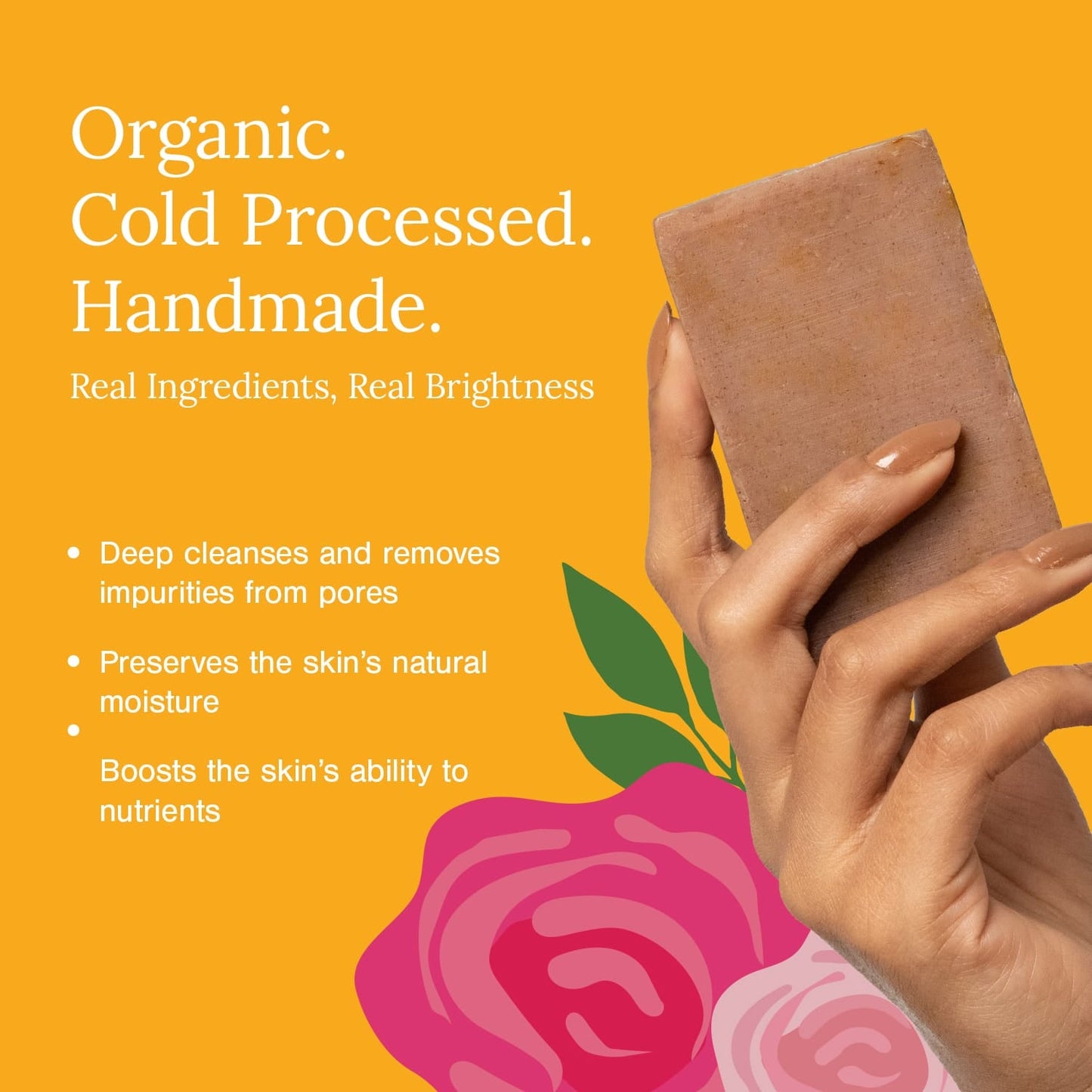Cold-processed Organic Soap Bar Fortified with Lakadong Turmeric, Ghee & Rose