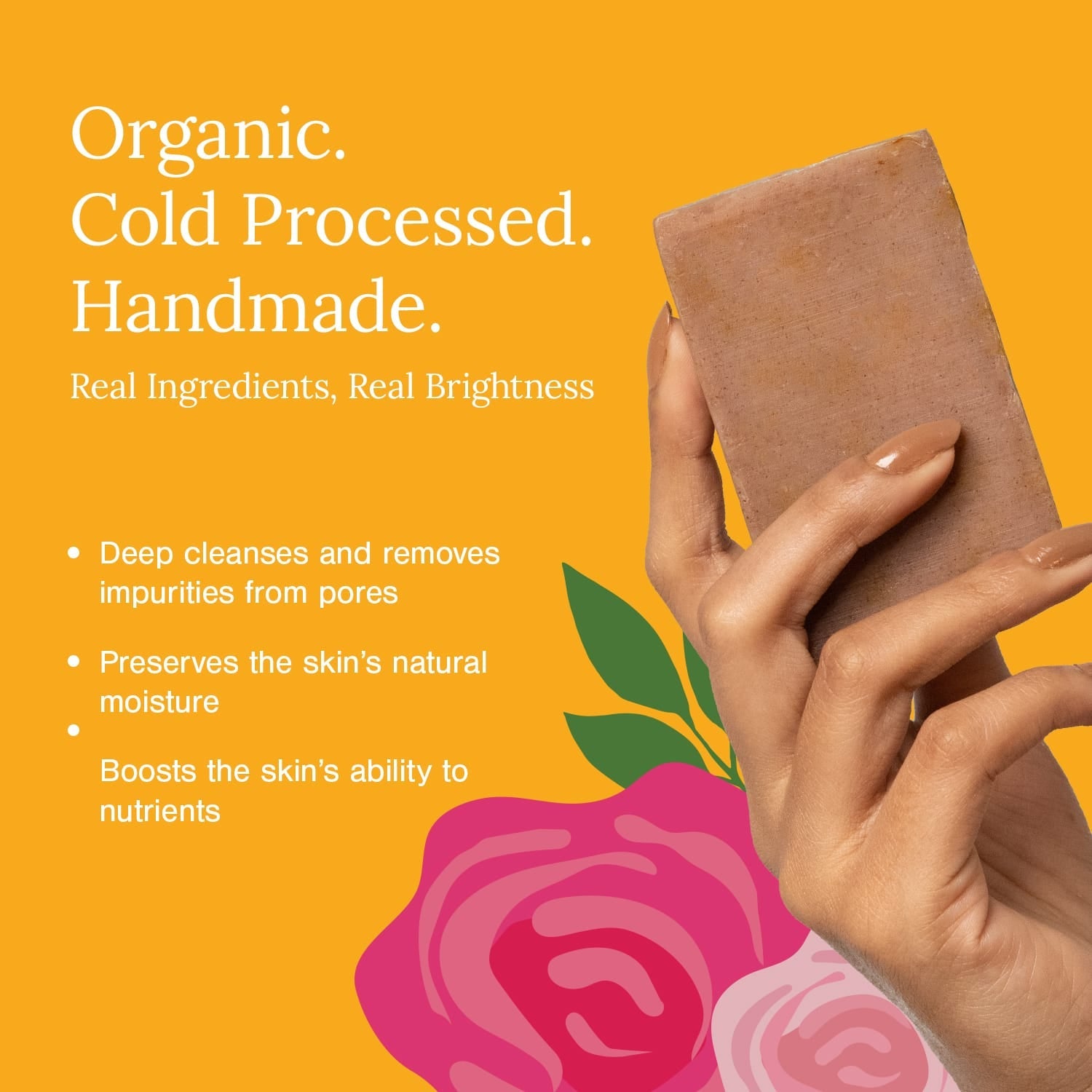 Cold-processed Organic Soap Bar Fortified with Lakadong Turmeric, Ghee & Rose