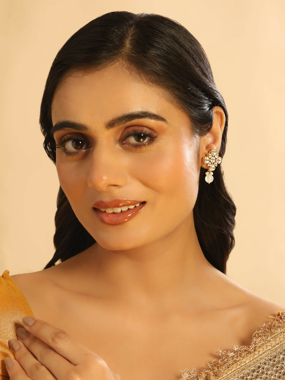 Nuyug 22K Gold Plated Kundan Paradise Stud Earrings | Swadesiicart