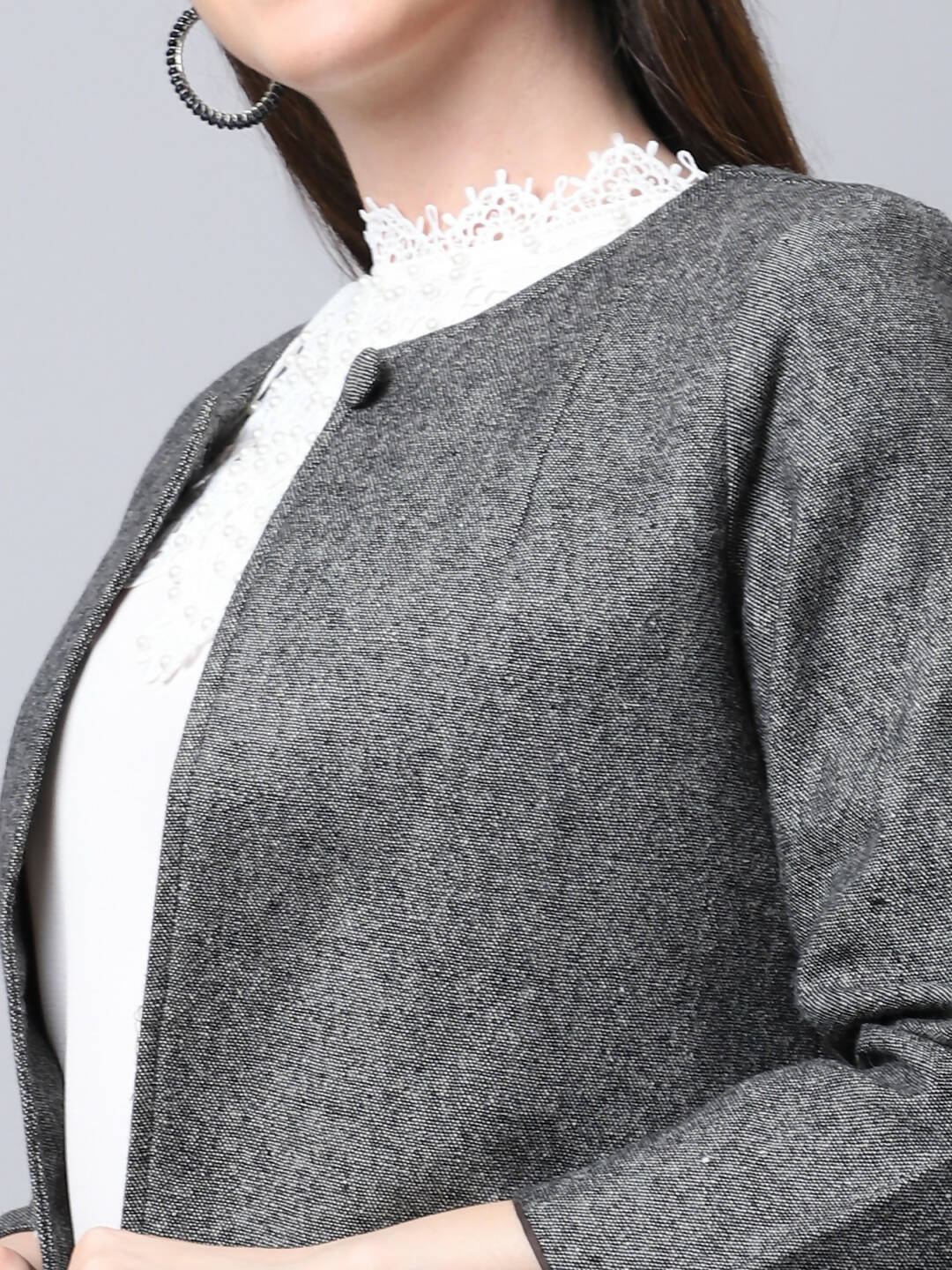 Even Apparels Black Pure Wool Open Front Statement Women's Jacket | Swadesiicart