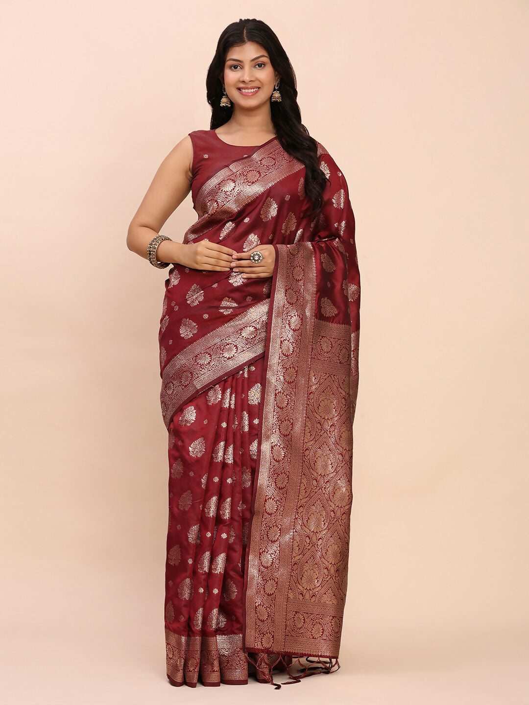 Astita Banarasi Silk Maroon Saree | Swadesiicart