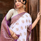 Joban Fashion Light Purple Crepe Chiffon Pure Handloom Banarasi Silk Saree | Swadesiicart