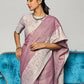 Shree Shyam Fashion Elegant Mauve Woven Linen Saree with Contrast Zari Border & Tassels - Soft & Breathable Party Wear