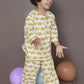 Breathables Kids Cotton Turtle Print Co-Ord Night Suit With Kurta And Pyjama – White & Yellow