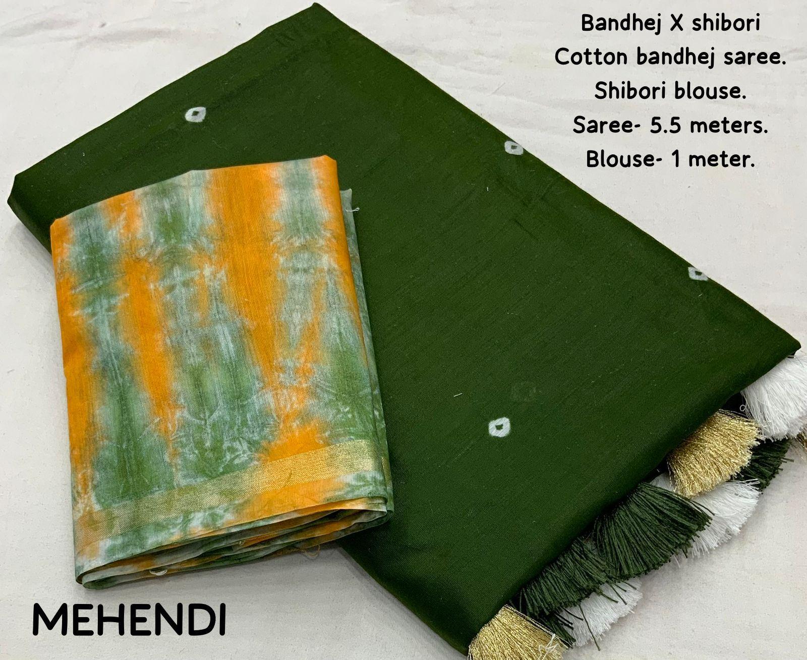 Mehndi Chanderi Cotton Block Print Saree with Unstitched Blouse - Hiral Fashion | Swadesiicart