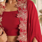 Janasya Maroon Georgette Solid Top Bottom Cape | Swadesiicart