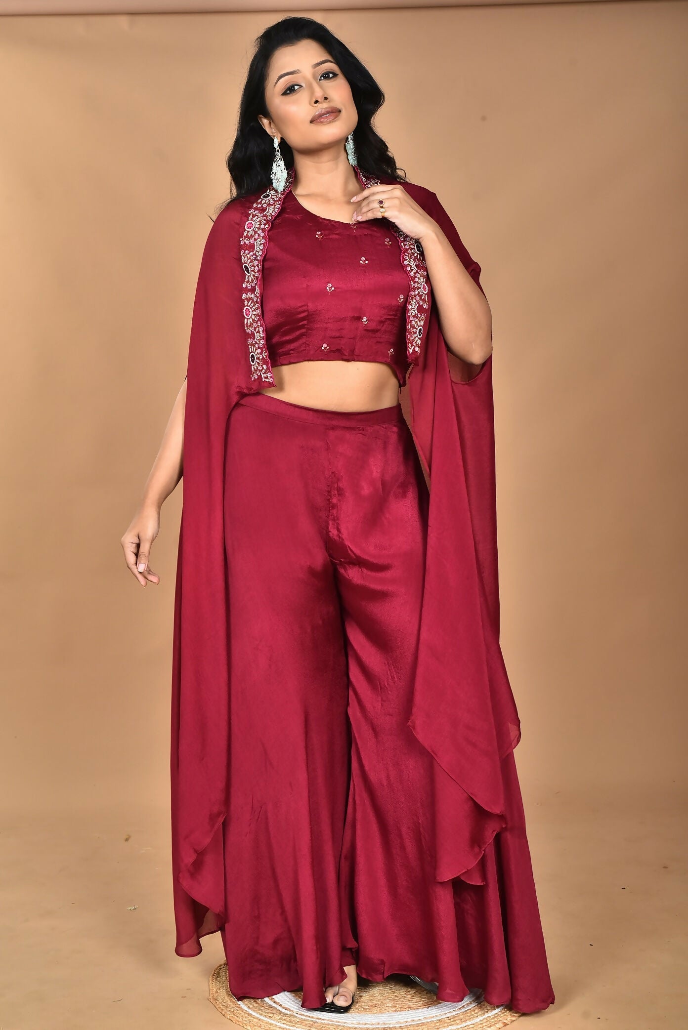 Morchari Women And Hand Embroidery Palazzo Set-Magenta - Swadesiicart